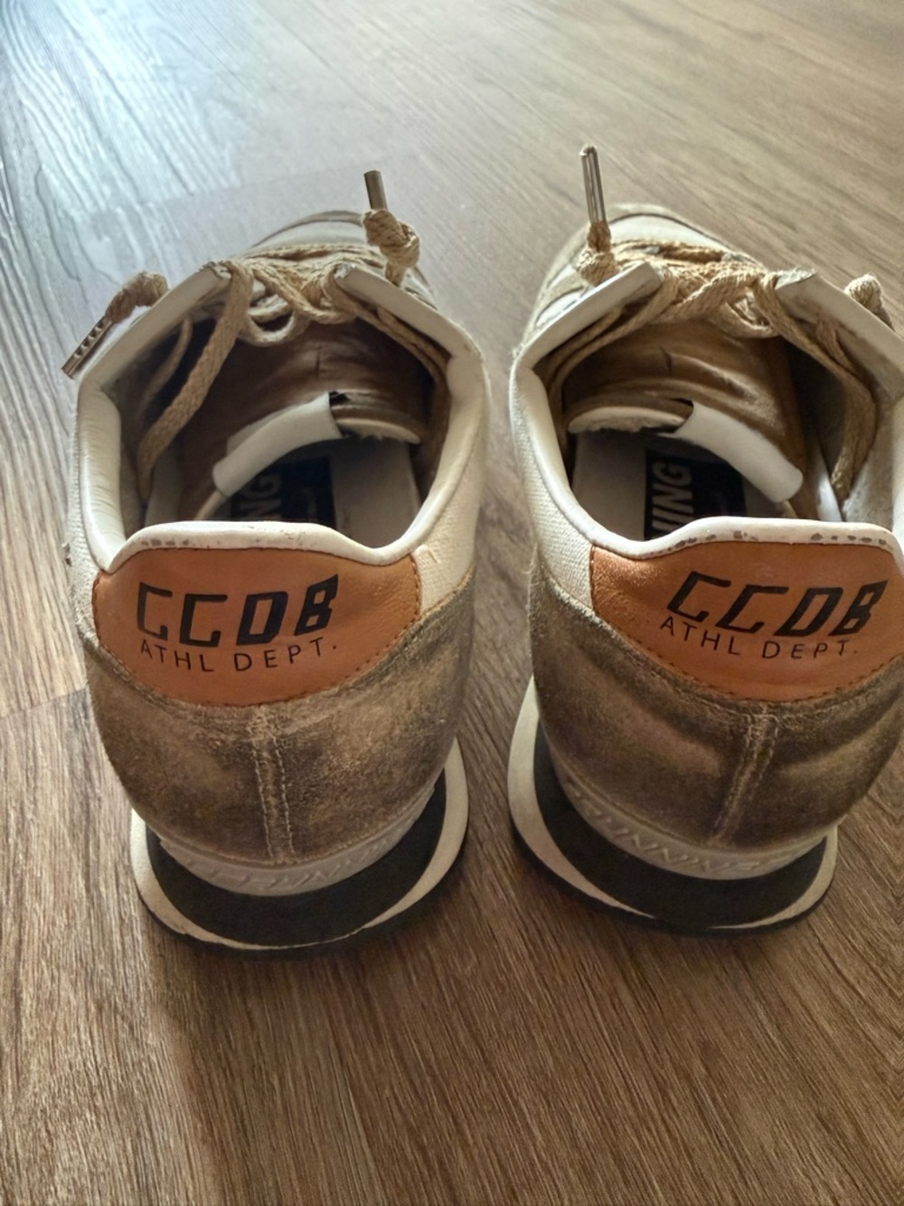 Golden Goose Beige, White & Tan Retro Runner Sneakers - Picture 2 of 3